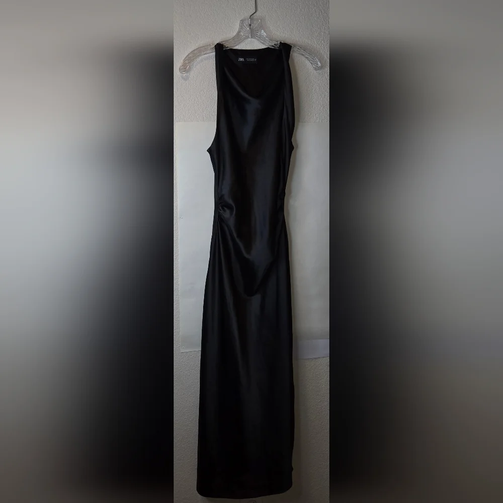 Zara Satin Effect Black Midi Sleeveless Dress - Picture 5 of 10